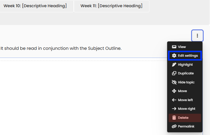 Moodle - Onetopic - Section Action Menu - Edit Settings
